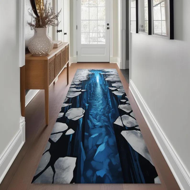 

3D Canyon Hallway Runner Floor Mat Rugs Carpets Home Decoration Non Slip Washable Area Rug Anti Fatigue Mountain River 50x150CM