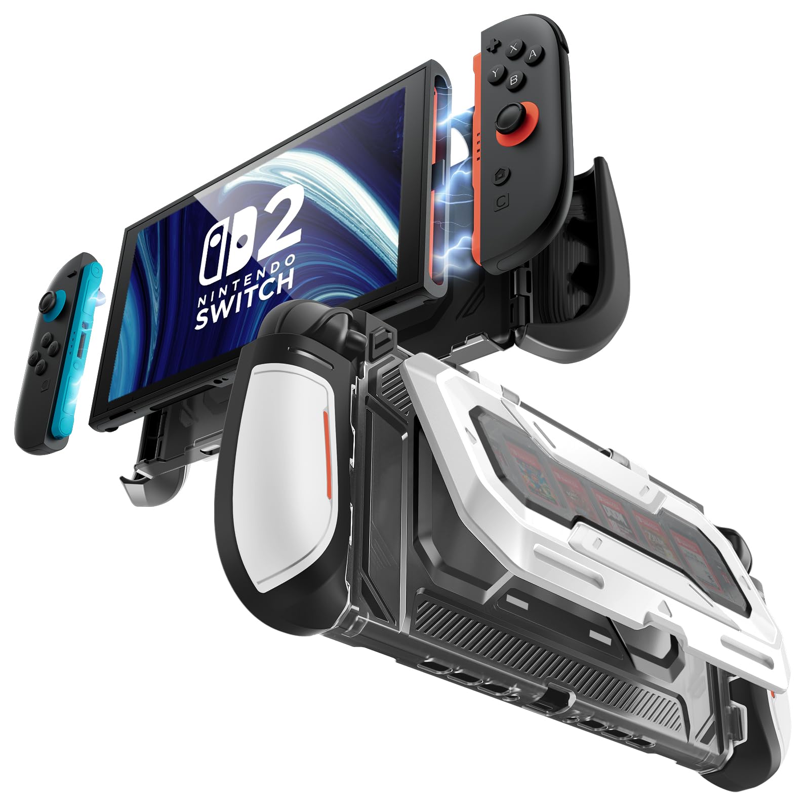 

Чехол Mumba для Nintendo Switch Эргономичный дизайн с откидной крышкой Вмещает 5 игровых карт 2 TF Вращающийся Совместим с контроллерами 2, 2025 мм, Пылезащитный, белый