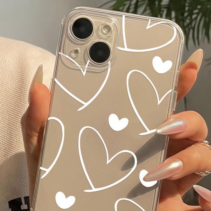 White Heart Transparent Phone Case for iPhone 12-16E/11 Soft Cover
