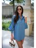 New Women's Fashion: Simple Solid Color Washed Denim Mid-Length Long Sleeve Shirt