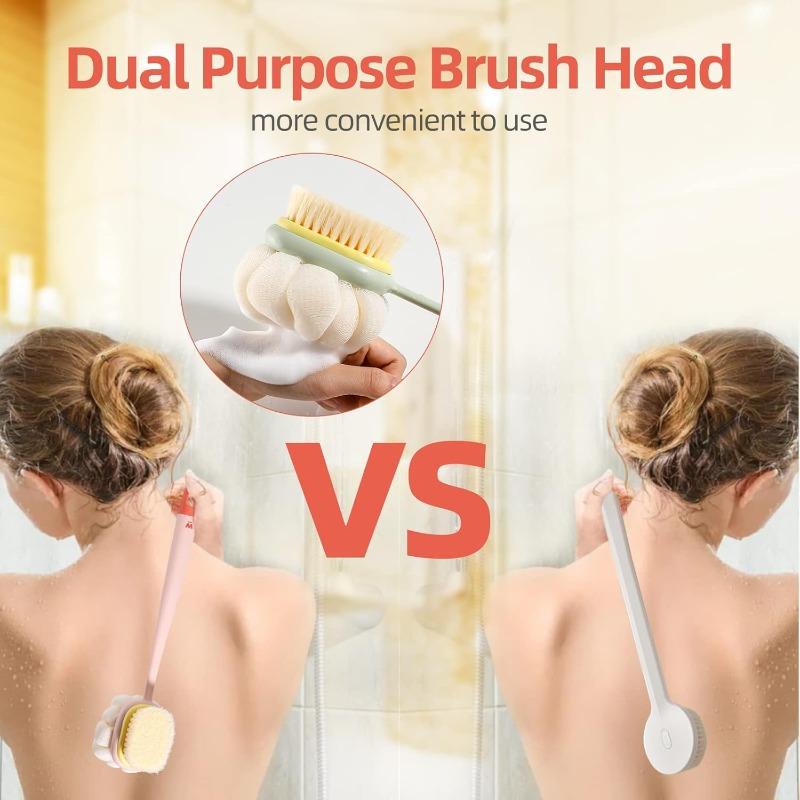 1pc Loofah Back Scrubber, Long Handle Shower Brush for Exfoliation, Deep Clean & Skin Massage, Body Brush with Soft Mesh