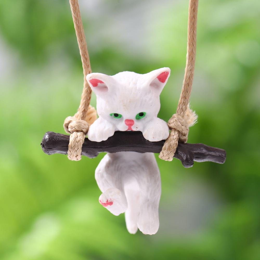 Creative Car Rearview Mirror Pendant Cute Cat Branch Swing Hanging Pendant Car Interior Decoration Car Interior Accessories