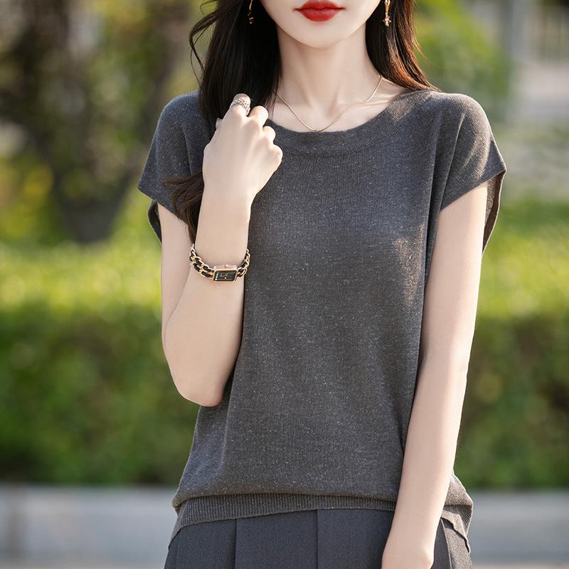 Women's V-Neck Lyocell Linen Knit T-Shirt - Spring/Summer 2026