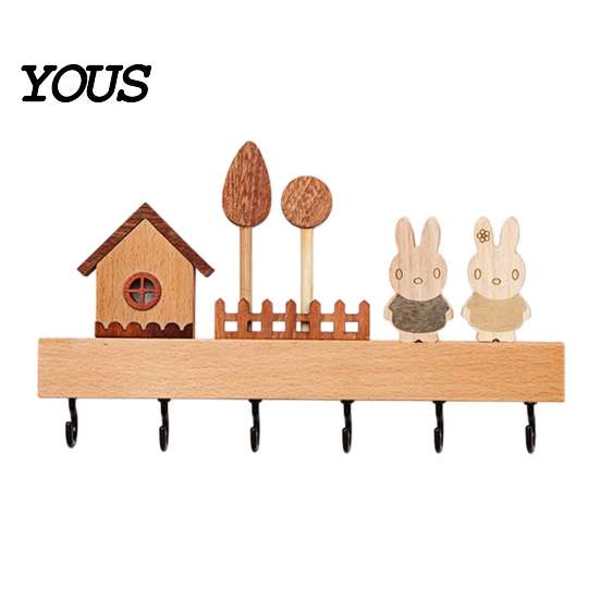 Modern Wood Wall Hanger Wooden Key Holder with 6 Hooks, Decorative Entryway Organizer Pet Leash for Rack, Easy Mount Installation Home Office