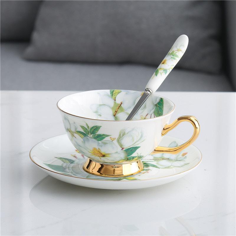 Korean Pastoral Bone China Coffee Cup Saucer Ceramic English Afternoon Flower Tea Cup Saucer With Spoon Tea Set Small Fresh Creativity