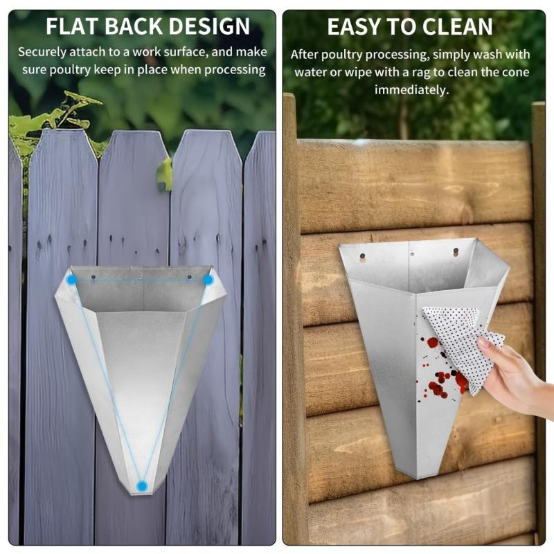 Heavy Duty Chicken Restraint Funnel Cone For Hens Turkeys Broilers Flat Back Wall Mount Design Feathered Damage Prevent