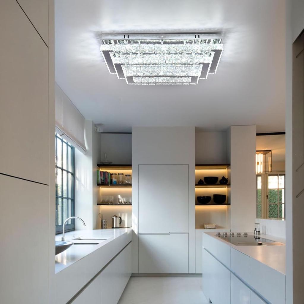 Modern Crystal LED Ceiling Light 50 cm Flush Mount Chandelier 3-Tier Stainless Steel Ceiling Lights 6500K Cool White