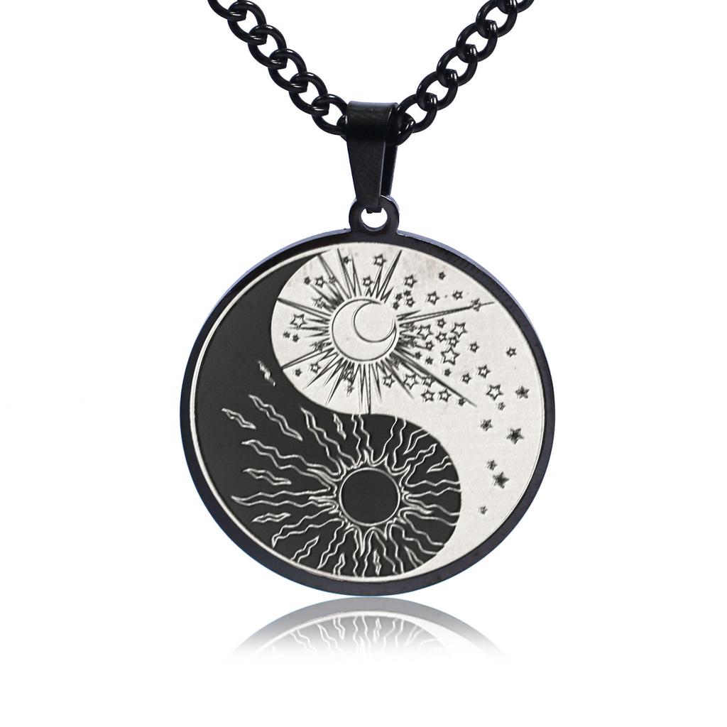 New Stainless Steel Creative Yin Yang Tai Chi Circular Pendant Necklace Retro Religious Mens Titanium Steel Necklace