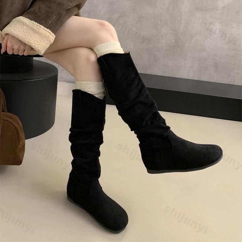 Women's Knee High Boots Autumn 2026 Fashion Round Toe Shoes Classics Women Retro Comfortable Anti Slip Flat Shoes Botas Mujer