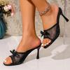 Fashion Luxury Butterfly-Knot Ladies Pumps Slides Heels Sandals Female Round Toe Footwear Slip on Women Thin High Heels Shoes