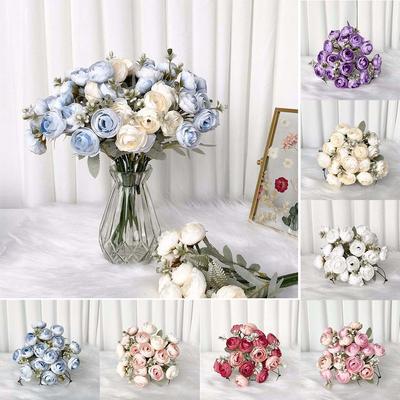 1 Bouquet 16 Heads Artificial Bud Peony Berry Silk Rose Flowers Bride Flower