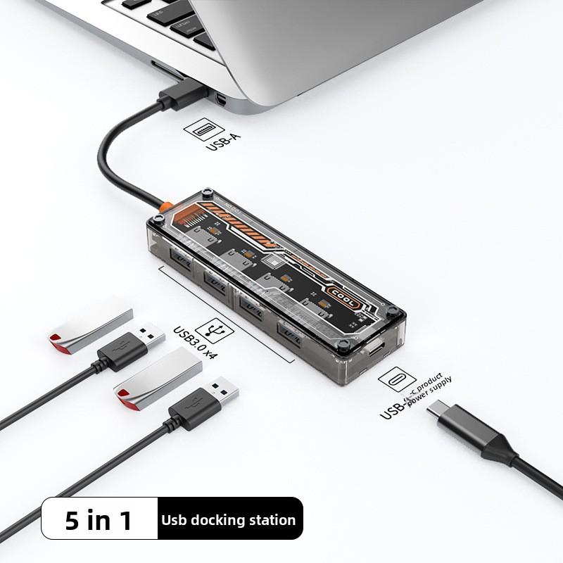 Basic 5 In 1 Usb A Usb C Hub Dock For Computer Phone Multi-Functional Usb 3.0 Network Usb Hub Type C Dock Extender