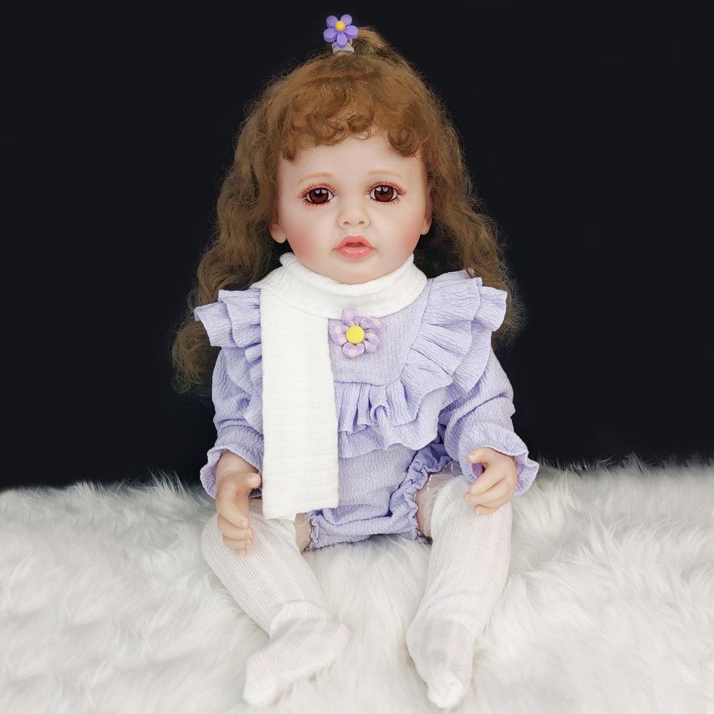 55 cm 22 zoll Lebensechte Reborn Baby Mädchen Puppe Weiche Silikon Lange Braune Haare Realistische Prinzessin Kleinkind Bebe Geburtstag Geschenk