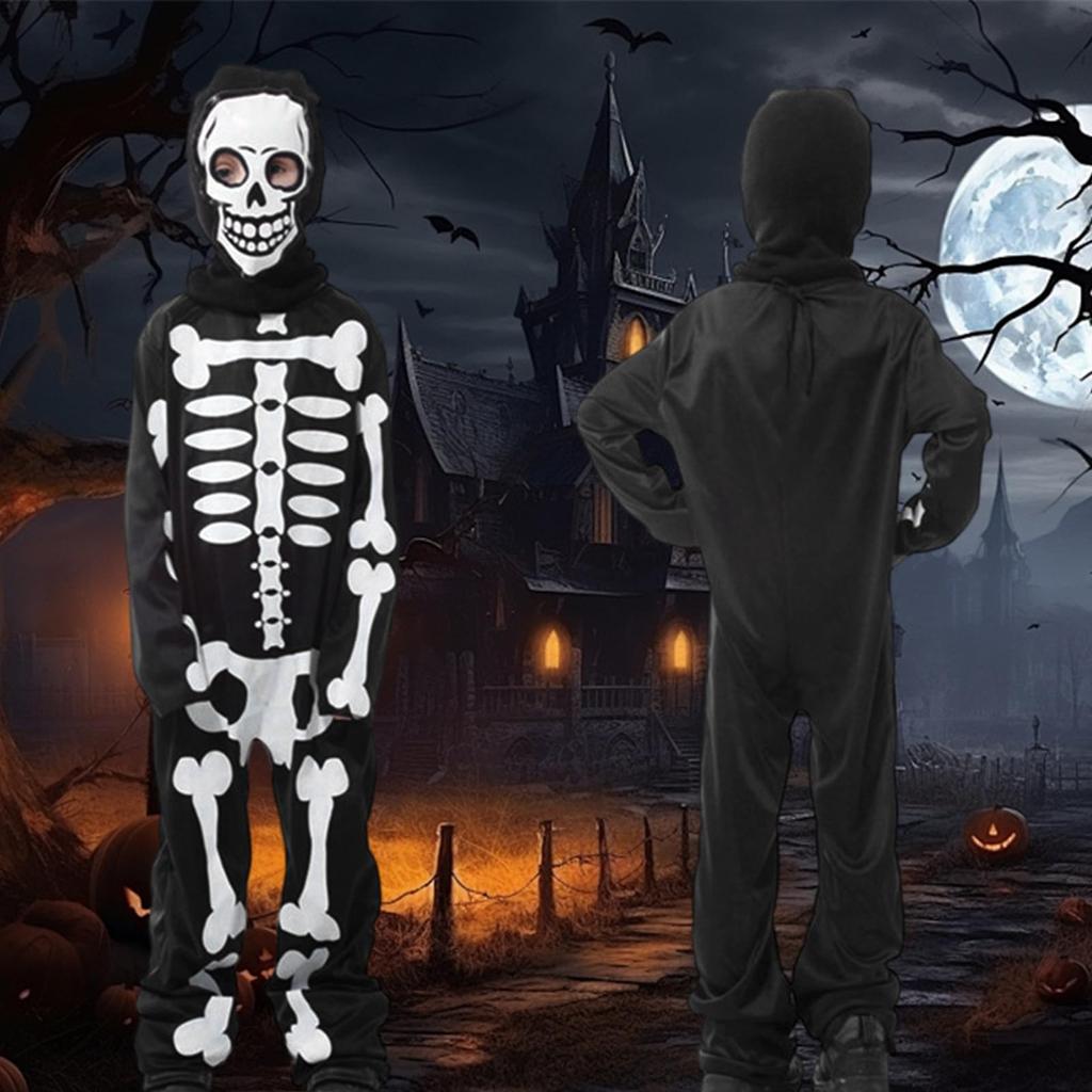 Halloween Kostým Lebka Cosplay Strach Grim Reaper Kostým Chlapci Dívky Dětské Kostýmové rekvizity Kostým Lebka Kostým Převlek Aktivity Škola teroru