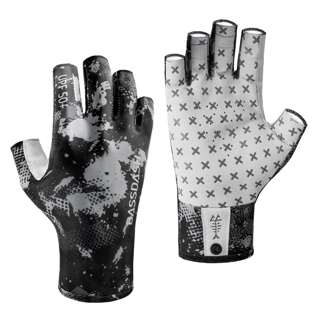 BASSDASH Fishing UPF Unisex Gloves, 3/4 Finger, 50+, Non-Slip,