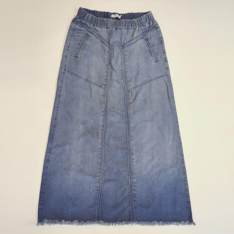 American-Style Gradient Denim A-Line Skirt: Spring/Autumn Casual Elegance 2024