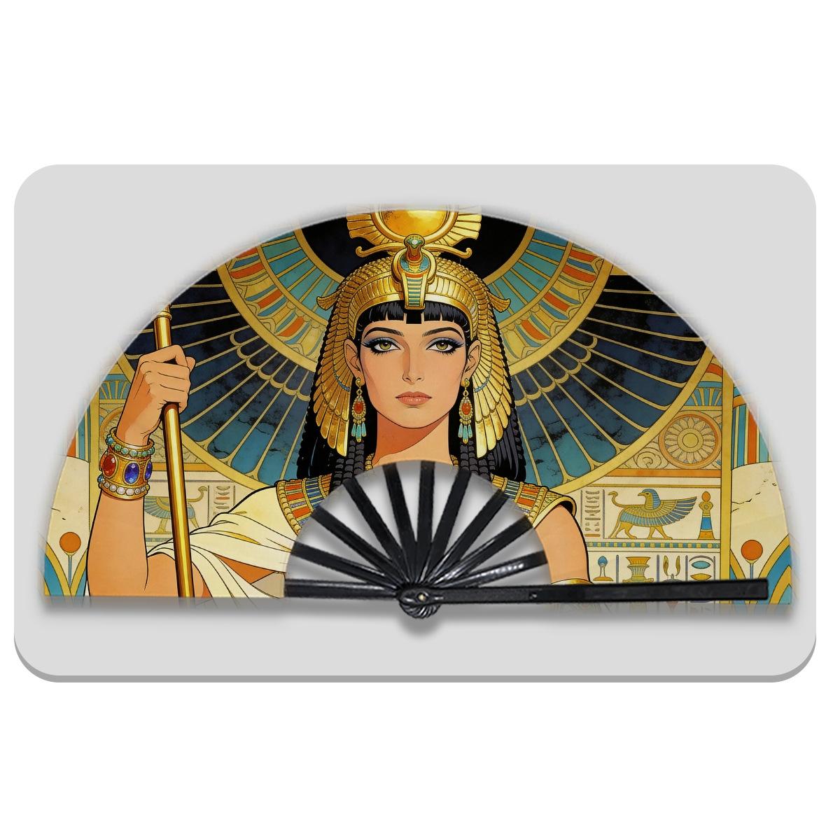 

13 Egyptian Cleopatra Folding Fan - Plastic Rib Large Hand Fan for Cosplay, Ancient Egypt Party Decor & Summer Cooling чёрный