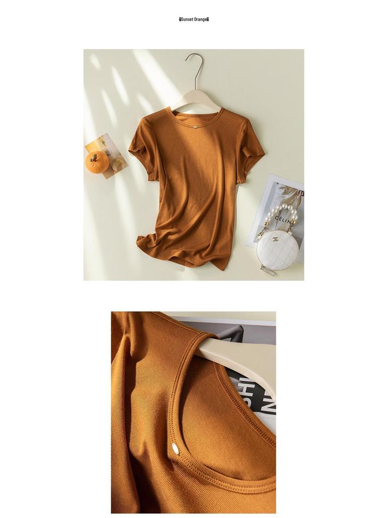 2026 Hangzhou Silk Lyocell Short Sleeve Women's Close-Fitting Round Neck T-shirt