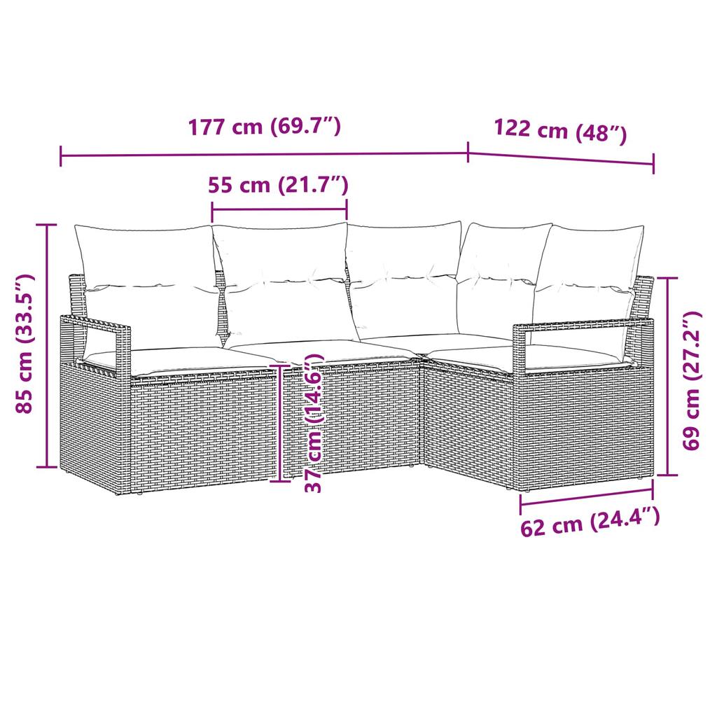 4 Piece Sofa Set in Brown Poly Rattan