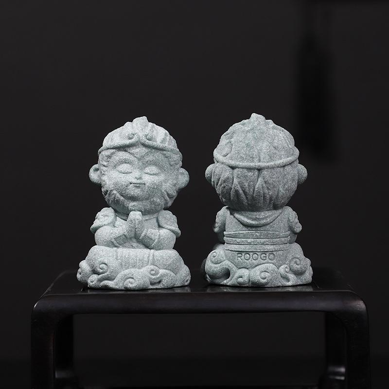 Guochao Black Myth Wukong Grünsandstein Figur - Reise in den Westen Stein Affe Ornament