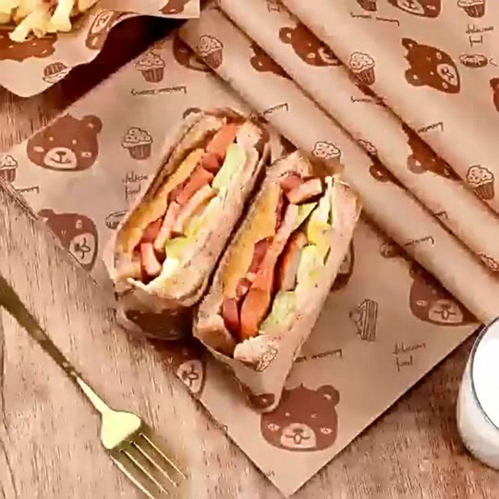 50PCS Food Grade Fried Food Wrapping Paper Oil Resistant Sandwich Packaging Paper Oil-Proof Paper