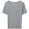 Sancai Women's Lyocell Blend V-Neck Slim Fit Knit Short Sleeve Top