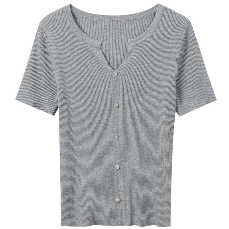 

Sancai Women s Lyocell Blend V-Neck Slim Fit Knit Short Sleeve Top M