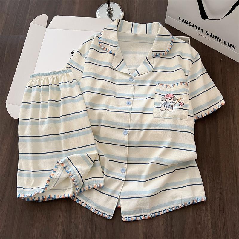 

Pajamas women s summer short-sleeved shorts cloud cotton cute cartoon sweet loose lapel can be worn outside loungewear set XXL