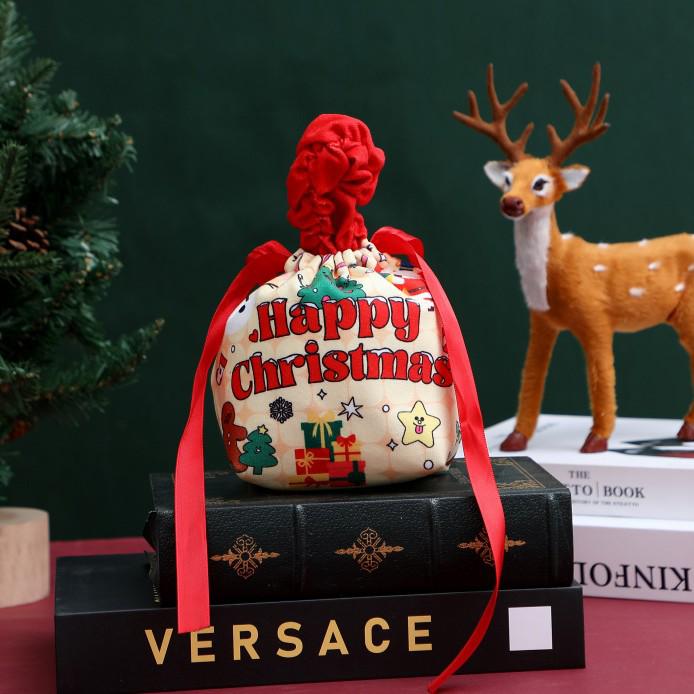 2025 Velvet Christmas Gift Bag: Creative Apple Box with Drawstring for Christmas Eve 15x11x8 cm
