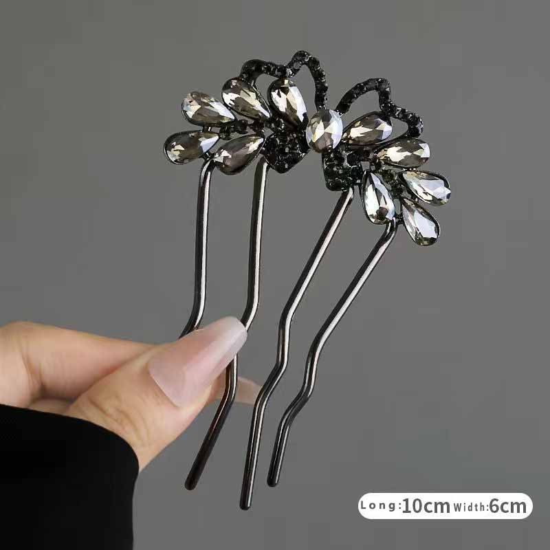 Rhinestones U-Shaped Hair Sticks Butterfly Hair Stick for Women Bun Comb Hanfu Metal Hair Clips Hair Accessories Hairpin
