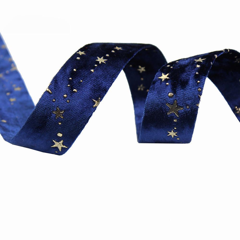 Cheap 5 Yards/Roll Double Face Velvet Ribbon Printed Gold Star Ribbons ...