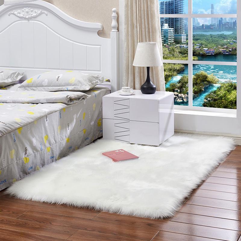 Modern Faux Fur Long Pile Carpet for Bedroom & Living Room - Machine Washable Solid Color Floor Mat