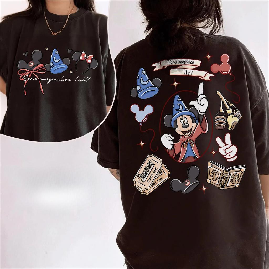 New Fashion Trend Bow Mickey Sorcerer Imagination Print Shirt Walt   Fantasy Mickey Fantasy Loose Plus Size Top