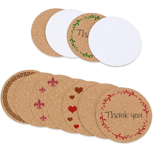 28PCS Self-Adhesive Cork for DIY Coasters (Thickness: 2MM), 3.74" Round Coasters for DIY Crafts, Drinks and Home Tabletop Decoration, with Strong