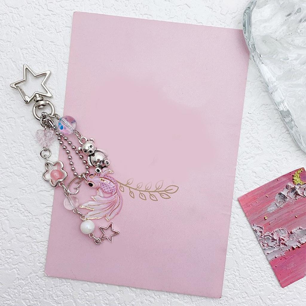 Stylish Hollow Star and Jellyfish Charm Phone Chain Sturdy Kerchain Pendant Beaded Keyring Accessory for Women Ladies