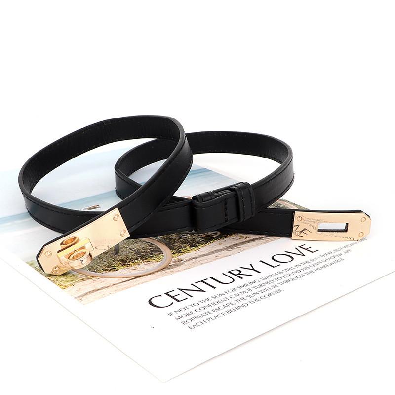 Simple Metal Small Square Buckle Womens Slim Waist Belt For Daily Wear Casual