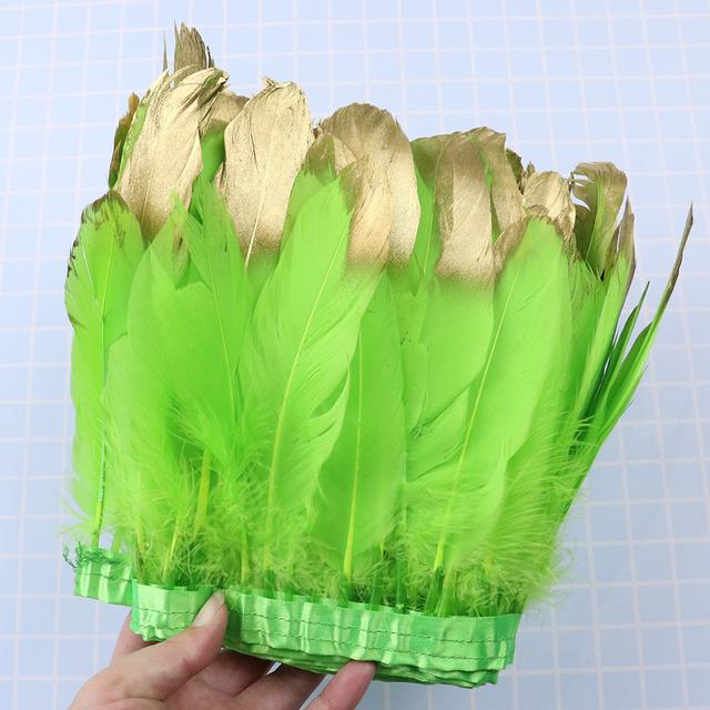 1Meter Dyed Golden Goose Feather Trims for DIY Craft Party Wedding Dress Carnival Ribbon Clothes Decor Plumas Accessories15-20cm