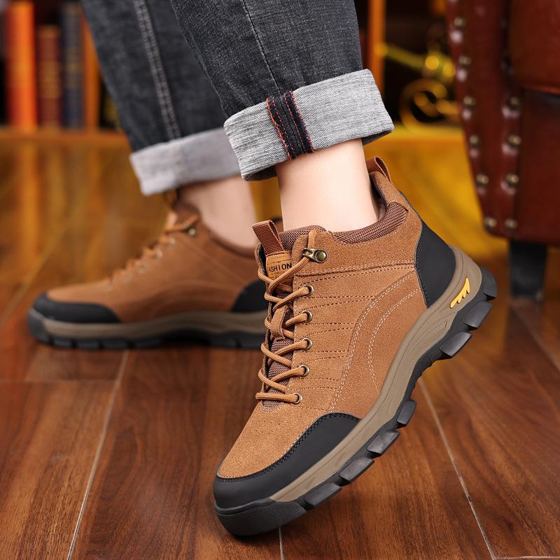 Winter Anti-velvet Cowhide Men's Cotton Shoes Outdoor Velvet High-top Leather Wool Warm Men's Casual Northeast Men's Shoes