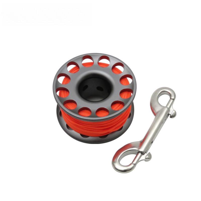 Scuba Diving Aluminum Alloy Spool Finger Reel 15M 30M with Stainless Steel Double Ended Hook for Cave Dive Equipment
