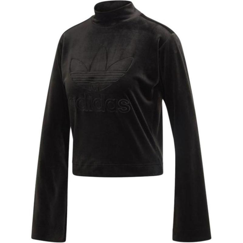 adidas Women's Black Cropped Chenille Crew Neck Pullover Sweatshirt EC1899