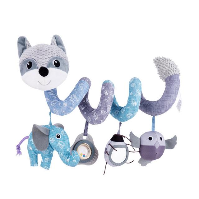 Soft Plush Infant Crib Mobile Bed Stroller Cartoon Animal Fox Toys Hanging Spiral Rattles Sound Paper Baby Early Educational Toy