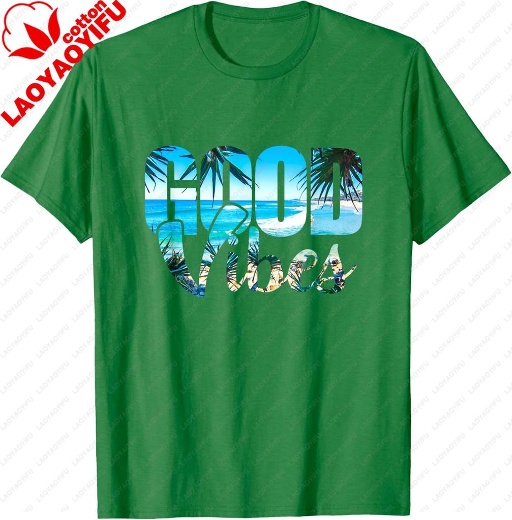 Good Vibes Positive Beach T-Shirt T-Shirt Unisex Summer Streetwear Tops Cotton Retro Graphic T Shirts Camisas Streetwear