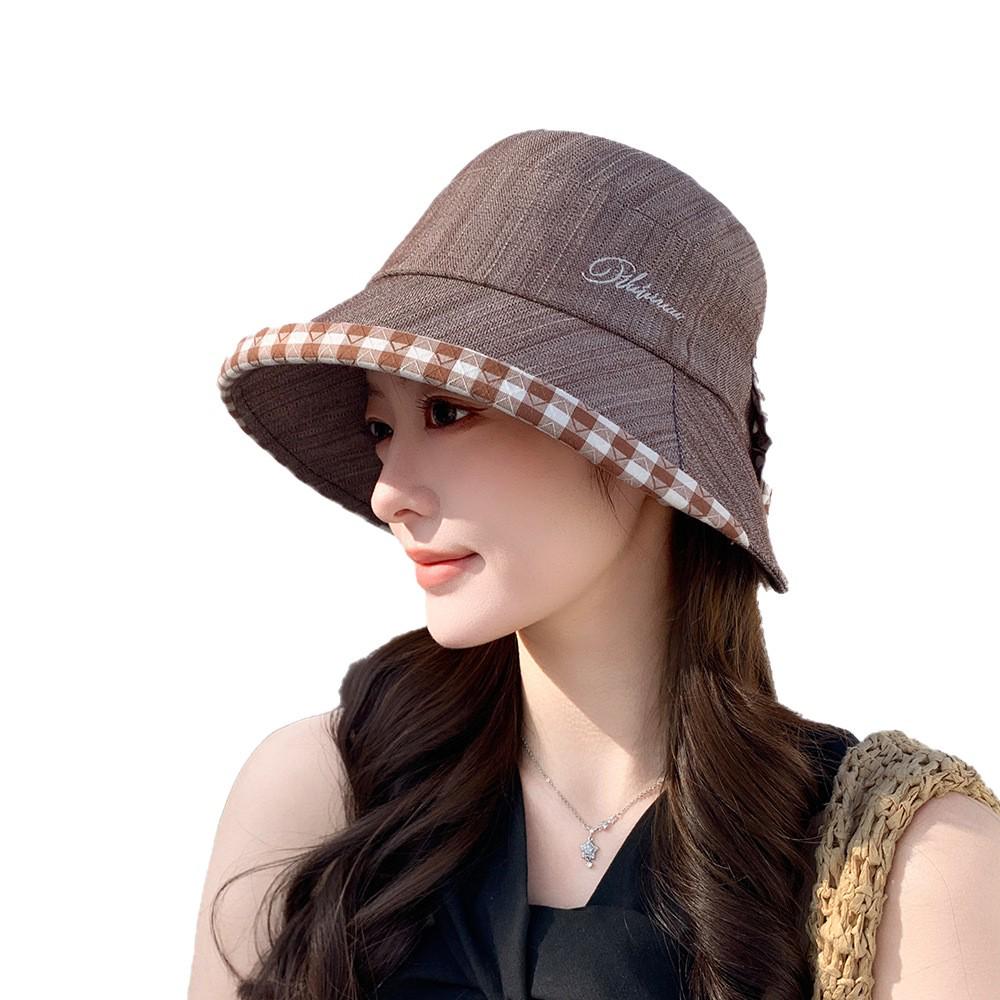 Women's Summer Plaid Bucket Hat: Breathable, UV Protection, Face-Slimming, with Bowknot