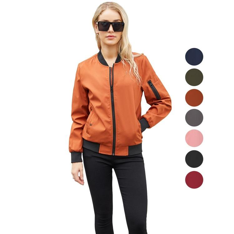 Women Bomber Jacket Spring Autumn Thin Topcoat Loose Flight Jacket Long Sleeves Baseball Collar Zipper Outer Wear