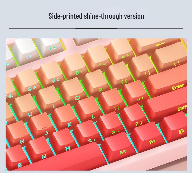 PBT Gradient Color Mechanical Keyboard Keycaps, Personalized Double Shot, Side Printed, Translucent, Five-Sided Dye Sublimation, Full Set