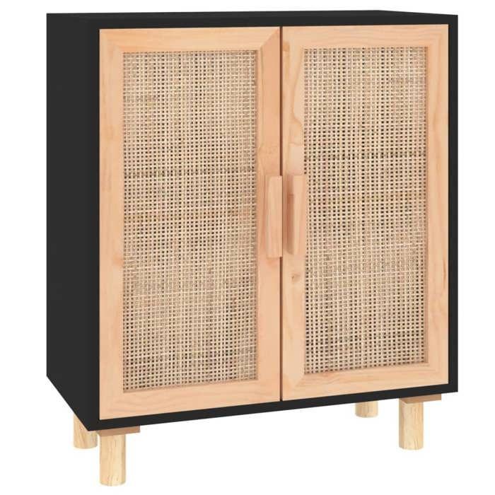 VidaXL Buffet Noir 60x30x70 cm Bois de pin massif et rotin naturel 345631