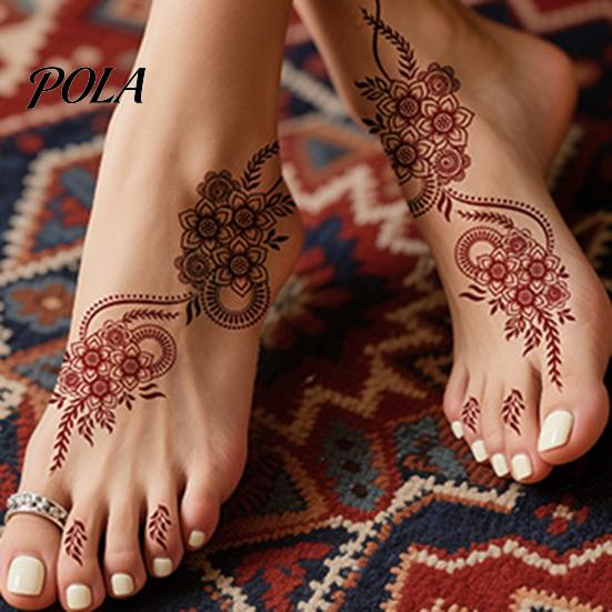 Henna Tattoo Stickers, Red Brown Waterproof Lace Temporary Tattoos, Indian Mehndi Body Art for Hands Feet, Festival Makeup