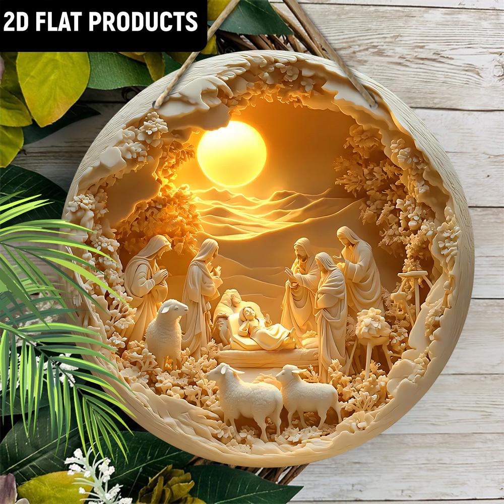 Wooden Decor Wood Round Sign - Holy Family Jesus, Maria, Joseph -for Door, Wall, Home, Room, Farmhouse, Street, Shop, Garage, Bar, Garden, and Coffee