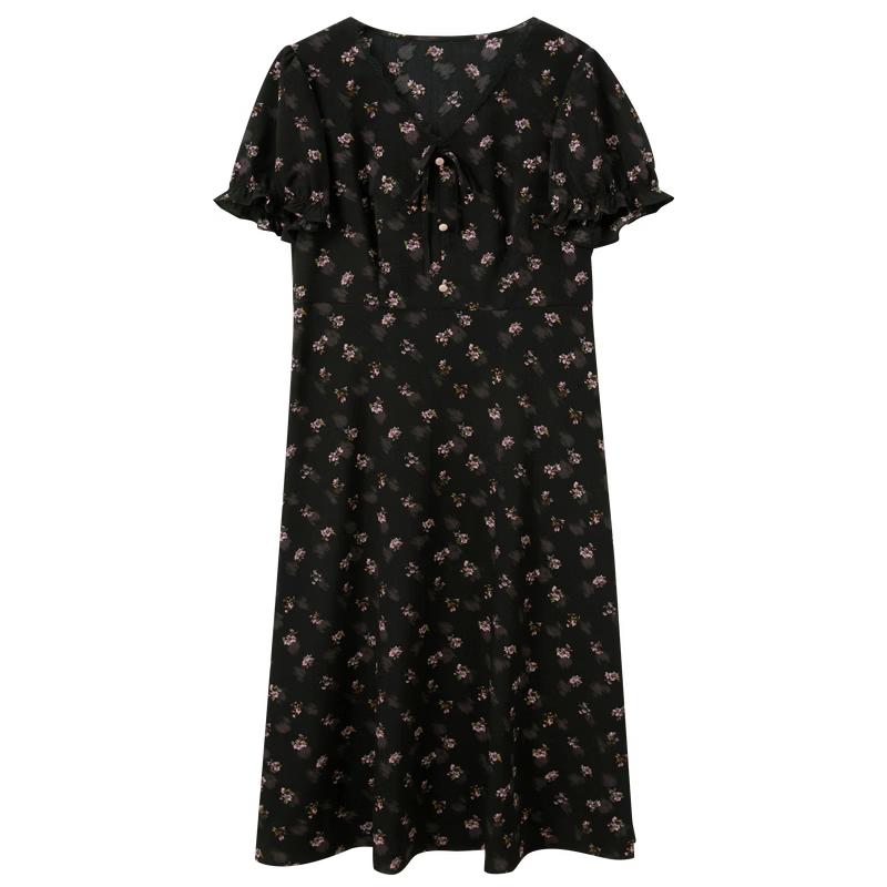 Sancai 2026 Spring French V-Neck Floral Plus Size Dress