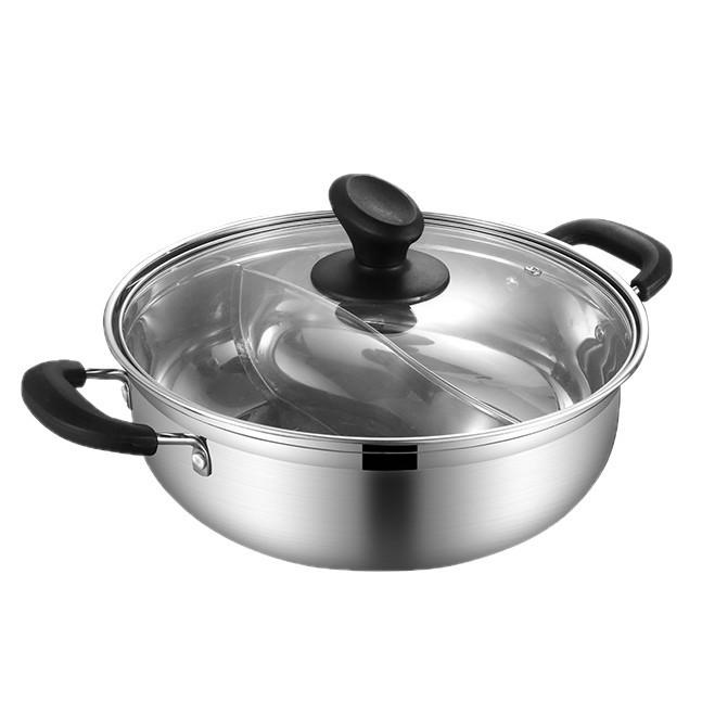 Double Flavor 304 Stainless Steel Hot Pot with Handles - Large Capacity for Clear Soup & Spicy Pot, Induction Cooker Compatible